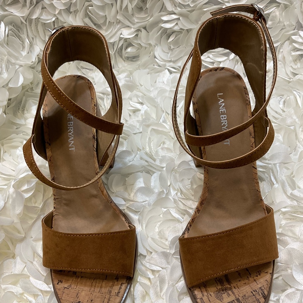 Lane Bryant Tan Chunky Heel Sandals